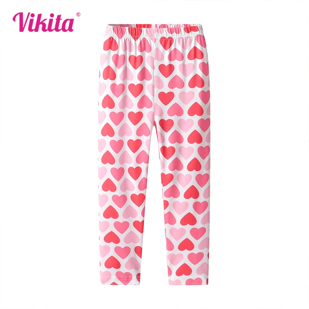 VIKITA Kids Heart Print Stretch Cotton Leggings Soft Comfortable Elastic Waist Cute Casual Cotton Casual Daily Trousers Pants