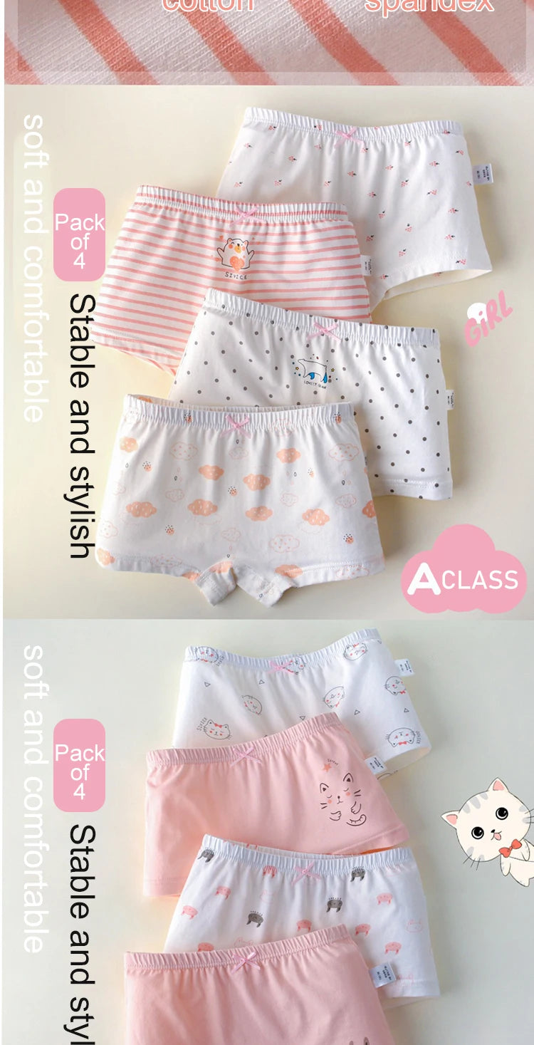 Children's Cotton Women's Underwear All Seasons Middle And Large Kids Triangle 4 Corner Student Shorts Girls Cotton Girls 4PCS