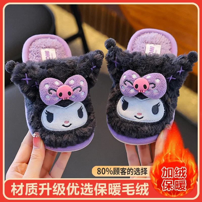Kids'Slippers House Shoes Cotton Cartoon Kuromi Winter Shoes For Girls Warm Anti-slip Soft Bottom Purple Pink Shoes Size 24-39