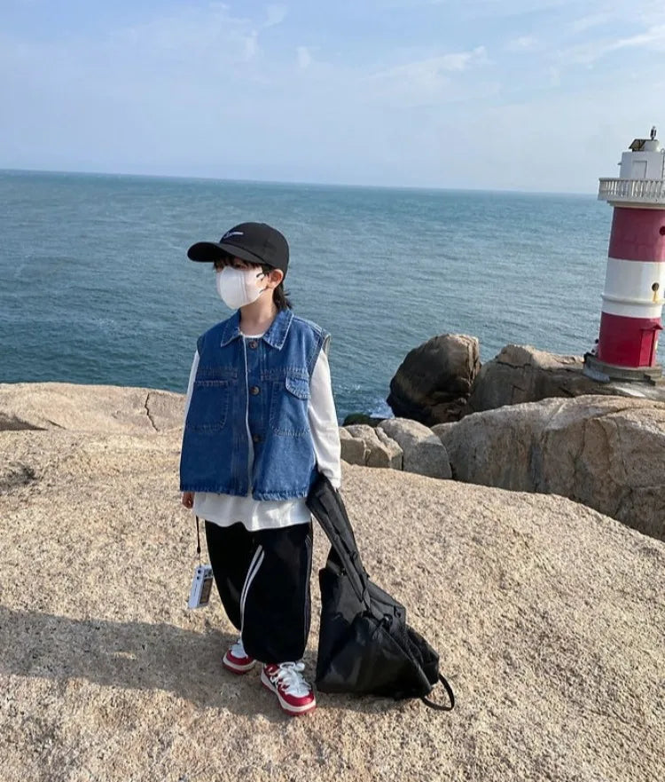 2025 New Boys Denim Vest Sleeveless Toddler Boys Spring Autumn Stylish Kids Jacket