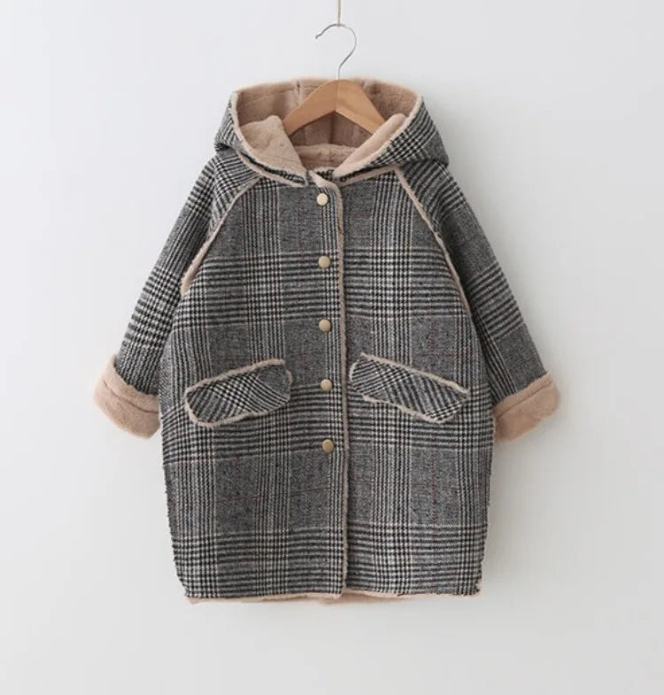 New Arrival 2025 Winter Kids Unisex Woolen Coat Faux Fur Lined Stylish Quilted Design Warmth Fashion for Children