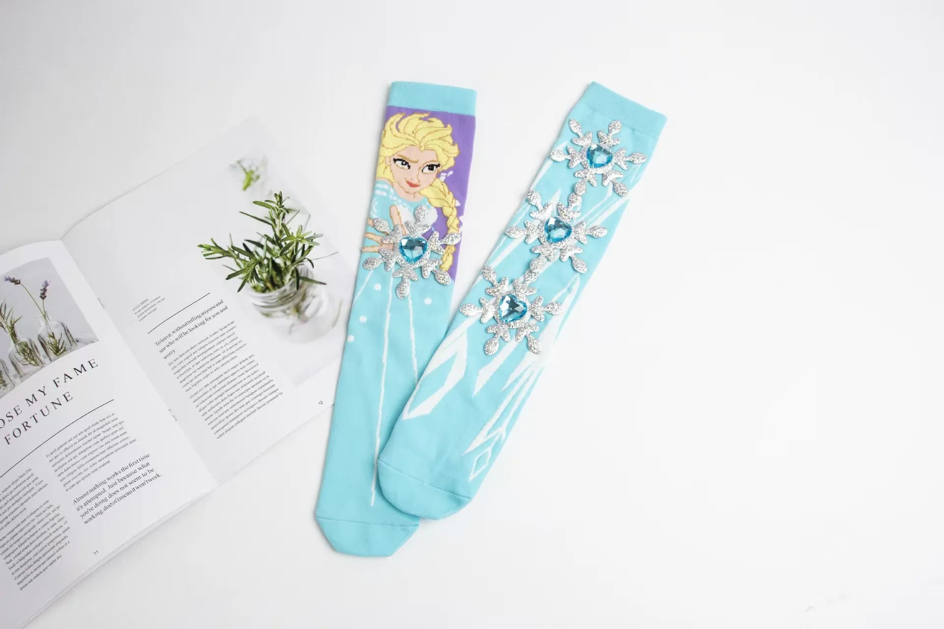 Disney Snow Princess Girl Long Socks Anime Elsa Princess Four Seasons Warm Socks Fashionable Cute Cartoon Children's Socks Gifts
