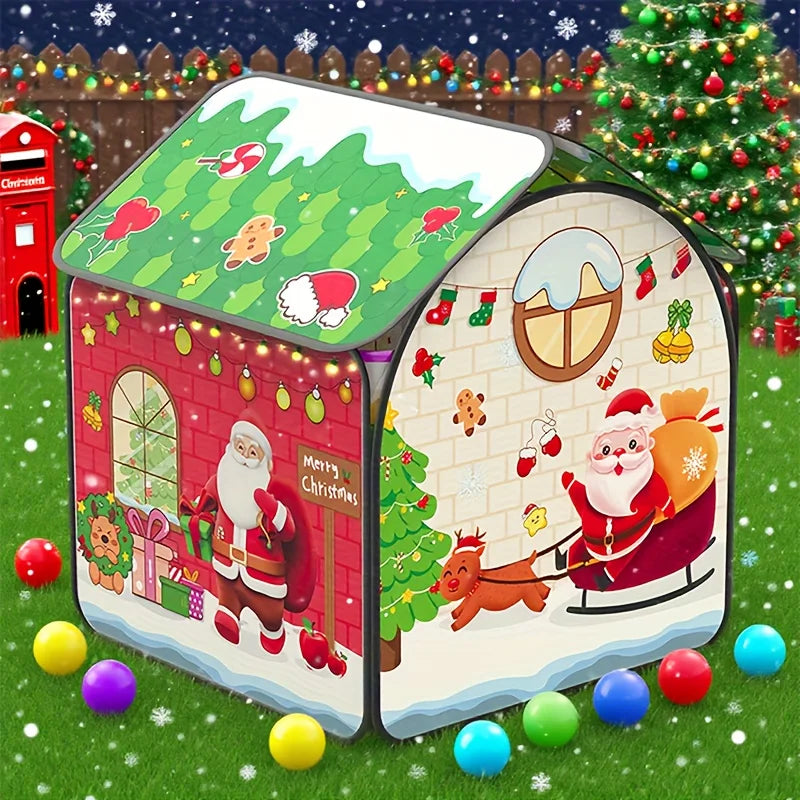 Christmas Play Tent for Kids Playhouse with Doors Windows Indoor & Outdoor Toddler Playhouse Pretend Play Toy Christmas Gift