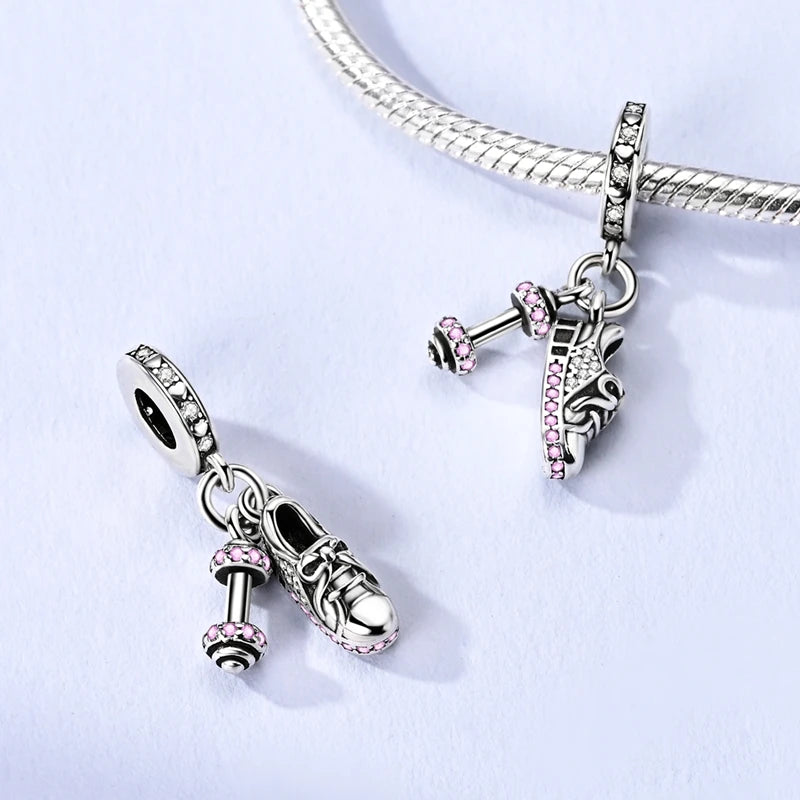 925 Sterling Silver Original Pink Ballet Shoes Charms Ballet Dancer Pendants For Women DIY Bead Fit Original Bracelet Necklace