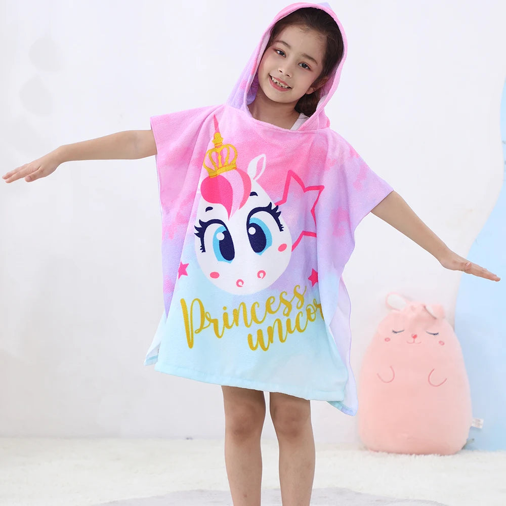 Children Bathing Stuff Kids Hooded Cape Towel Boy Shark Bathrobe Baby Dinosaur Bath Towel Girls Unicorn Beach Towel Wrap Blanket