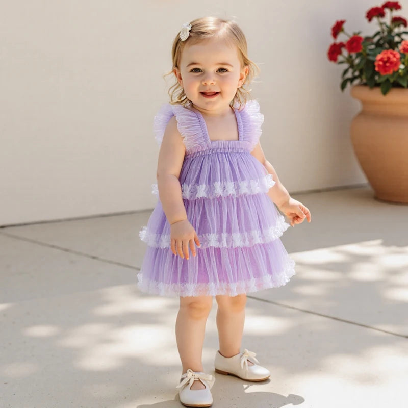 Girls Floral Print Ruffle Sleeve Dress Toddler Kids Summer Princess Dress Casual Fashion Party Dress for Girls
