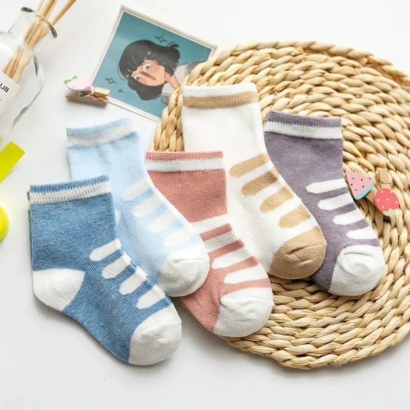 5Pairs/lot 2024 Baby Socks for Kids Girls Boy Cotton Stripe Cartoon Animals Summer Toddler Knitted socks Newborn BeBe Clothes