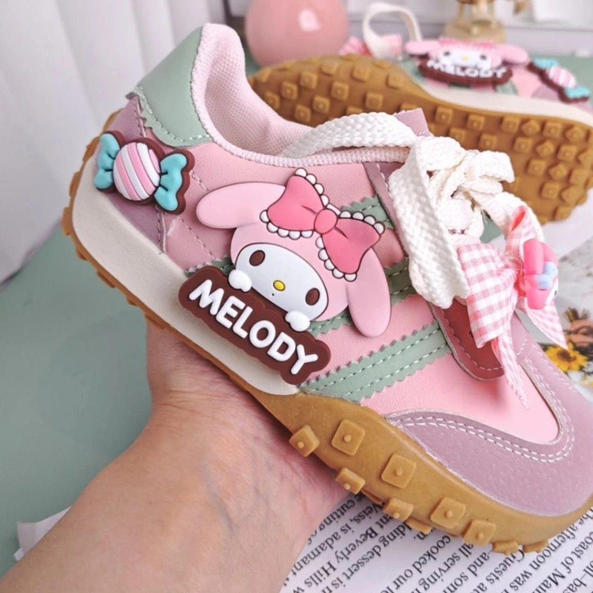 Kids'Casual Shoes Girls Cartoon MELODY PU Leather Outdoor Bow For Anti-slip Sneakers Pink Size 26-37