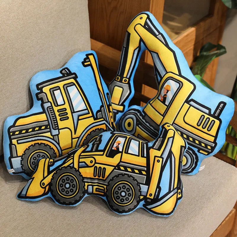 Stuffed Transporter Plush Pillow Soft Printing Multi-functional Bulldozer Forklift Crane Excavator Road Roller Tramcar Men Gift