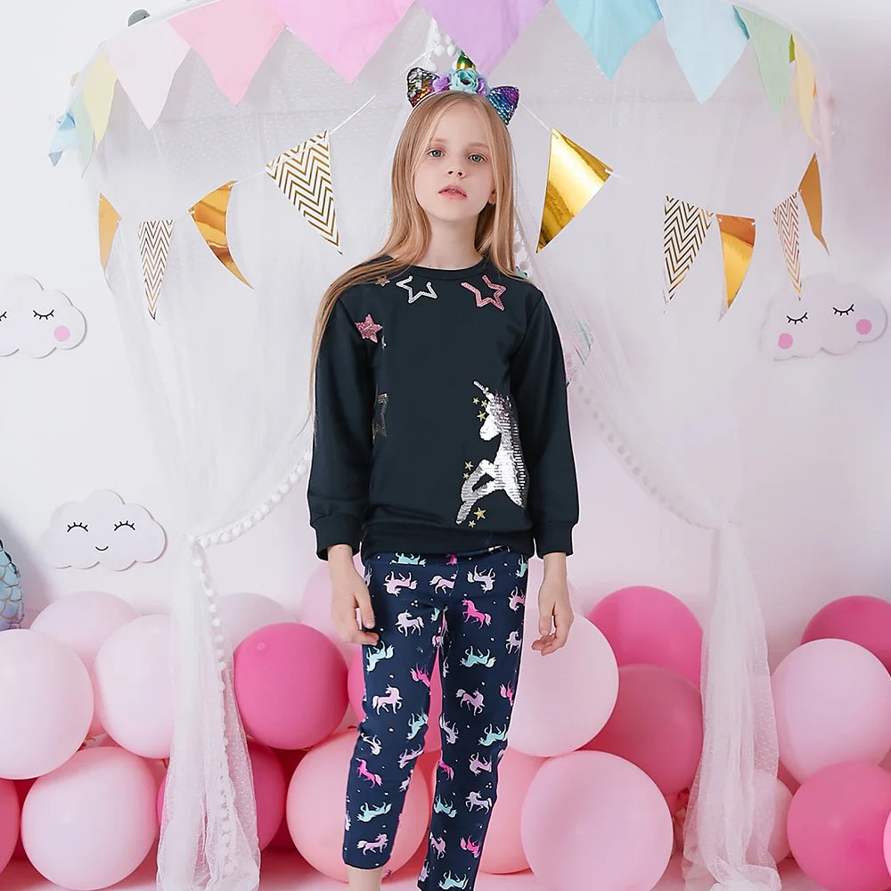 VIKITA Girls Unicorn Leggings Kids Cotton Casual Sports Trousers Tights Pants for Girls Cartoon Skinny Leggings Girl's Pants