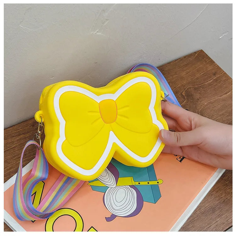 Lovely Bow Children's Silicone Shoulder Bags Cute Butterfly Shape Baby Girls Crossbody Bag Candy Color Kids Small Coin Purse