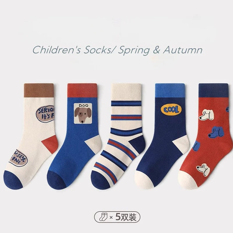Kids' Socks Boys Girls Autumn Cotton Socks Baby Animals Pattern Socks Children Mid-calf Sock 5 Pairs