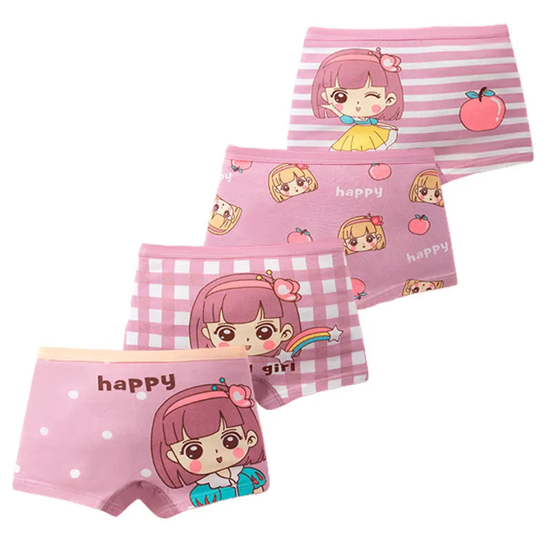 4/8 Pieces Kids Underwear Cute Princess Characters Girls Cotton Panties Washable Girls Boyshort Breathable Children Boxer Briefs