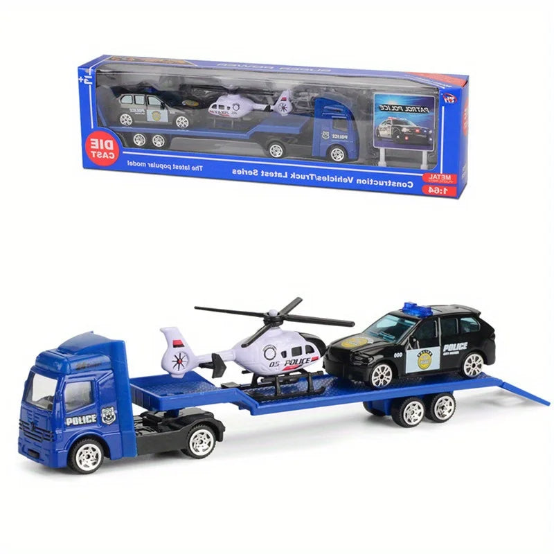 Play Vehicles Set Toy Construction Police Car Fire Engine Truck Playset Friction Powered Engineering Toy for Boys Girls Toddlers