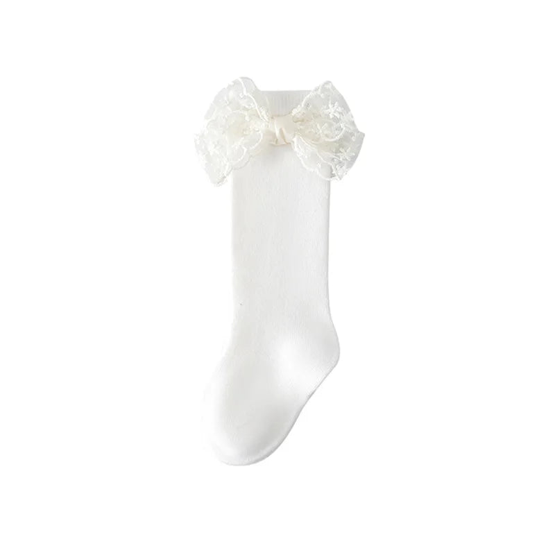 Adorable Baby Girl Knee-High Socks with Lace Bow Detail and Non-Slip Grip - Perfect for Spring and Summer Wear