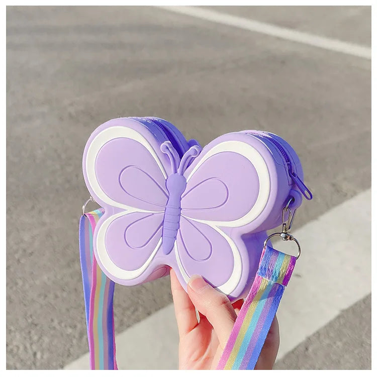 Lovely Bow Children's Silicone Shoulder Bags Cute Butterfly Shape Baby Girls Crossbody Bag Candy Color Kids Small Coin Purse
