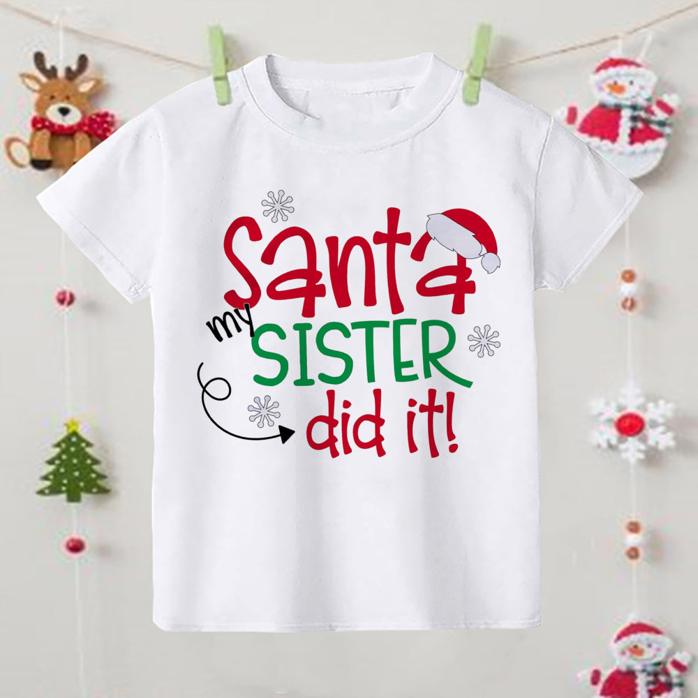 Christmas Children's T-shirt Xmas Party Gift Boys Girls Sibling T Shirt Outfits Clothes Kids T Shirts Cute Short Sleeve Tops Tee