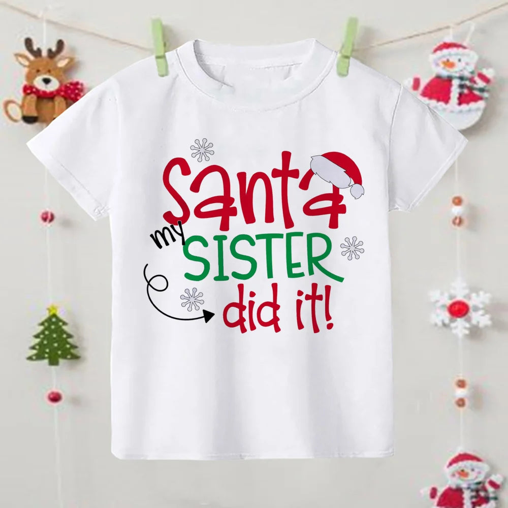 Christmas Children's T-shirt Xmas Party Gift Boys Girls Sibling T Shirt Outfits Clothes Kids T Shirts Cute Short Sleeve Tops Tee