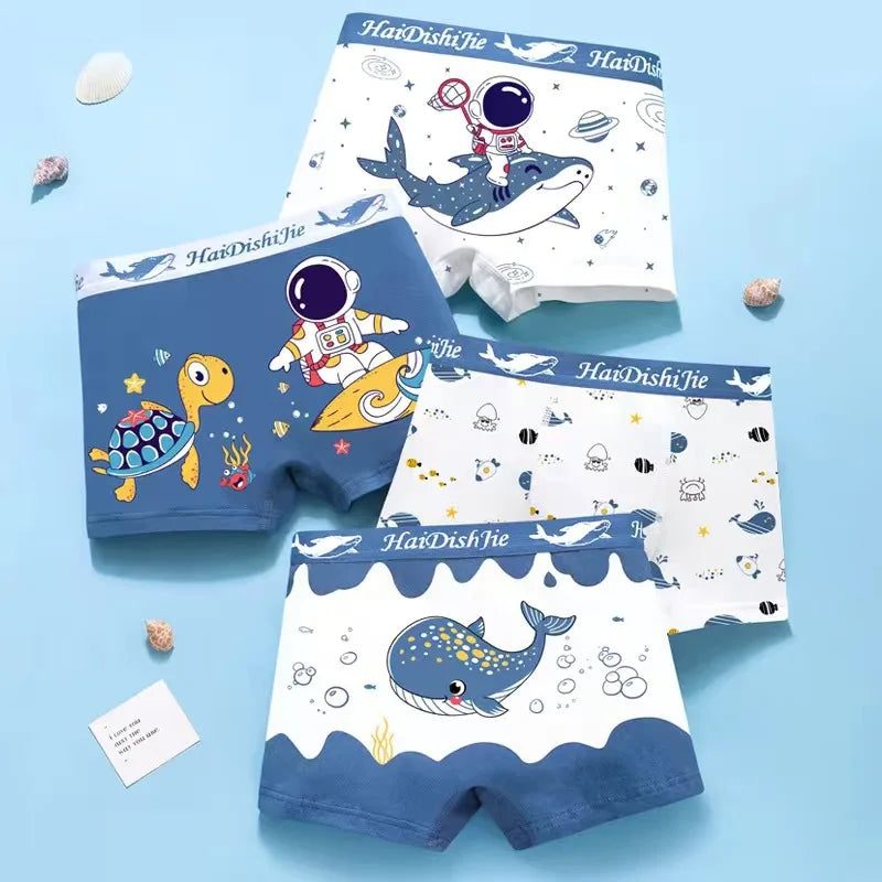 Boys Cotton Boxer Shorts 4PCS Not Pinch the Butt Boy Cotton Thin Section Flat Shorts Baby Underpants Children's Bottoms