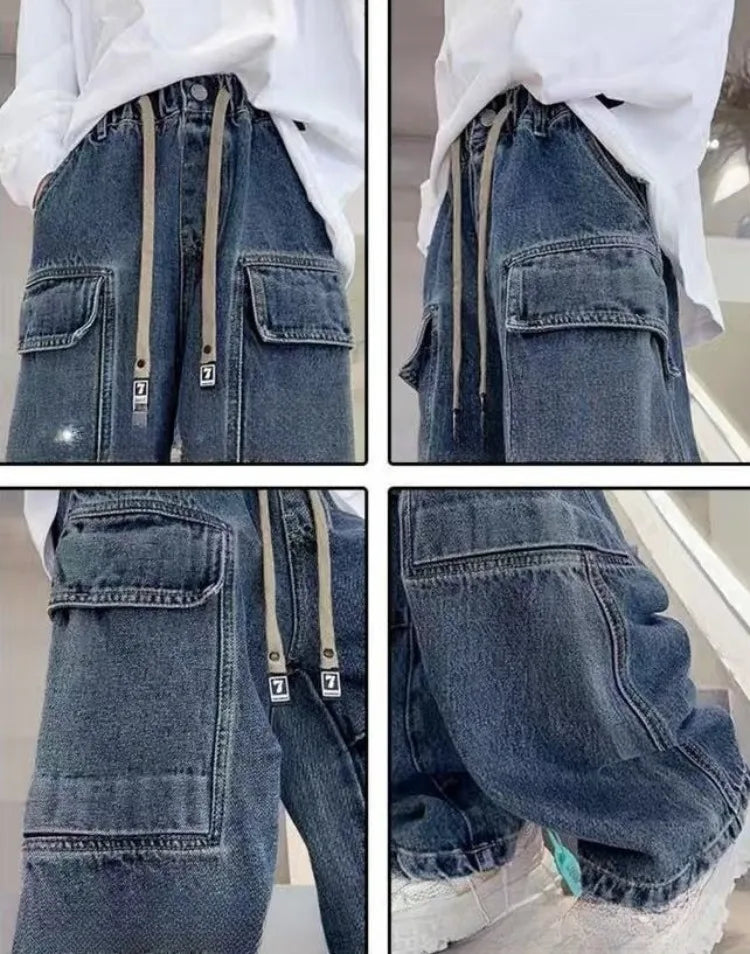 Boys Workwear Jeans Thin Spring 2025 New Style Casual Cargo Pants for Kids 3-8 Years Old