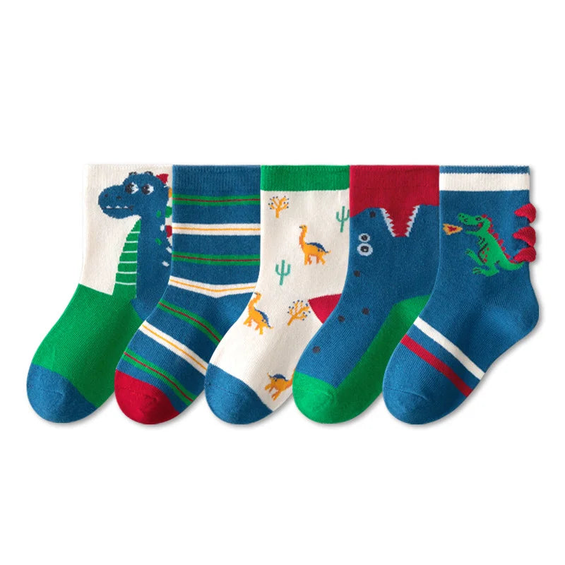 5/10 pairs Kids Casual Socks Sets for Boys 2025 New Cartoon Dinosaur Print Children Ankle Short Breathable Cotton Toddler Sock