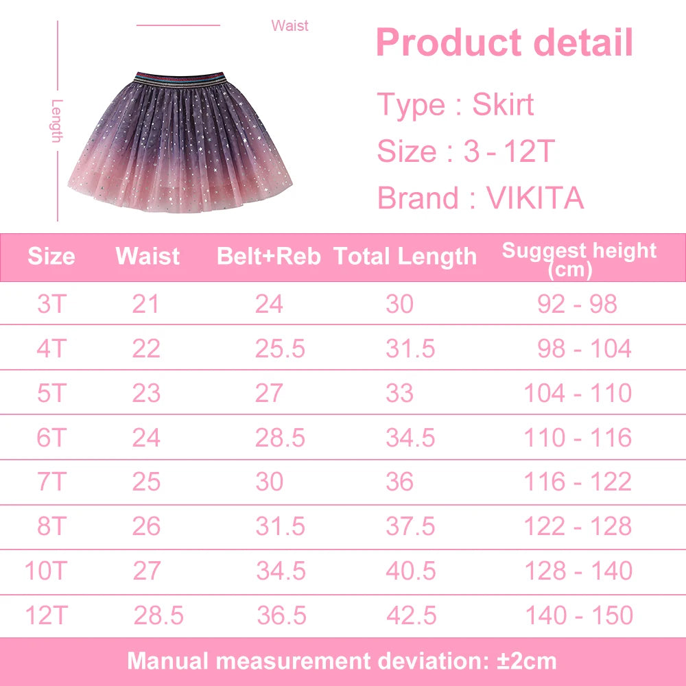 VIKITA Kids Gradient Shiny Sequined Princess Tulle Skirt Girls Birthday Party Ballet Dance Starry Mini Skirts Kids Clothing