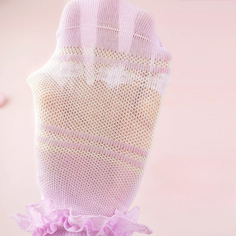 4 Pairs Children's Girl Elsa Socks Children's Spring and Summer Thin Hollow Cotton Lace Socks Short Socks H3134