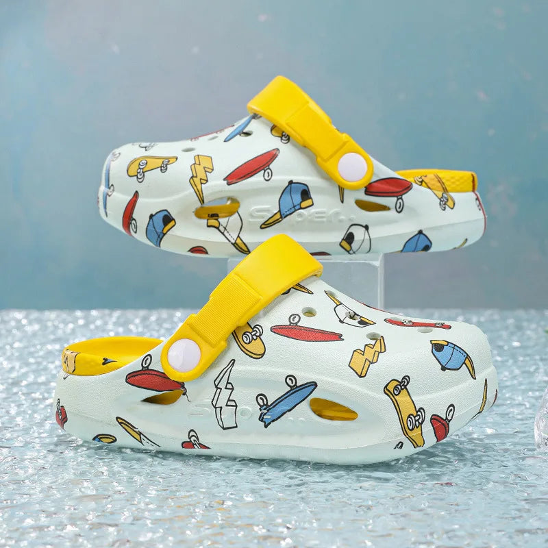Kids'Sandals PU Leather Summer Beach Shoes Printing For Children Breathable Soft Thick Bottom Khaki Yellow Shoes Size 26-38