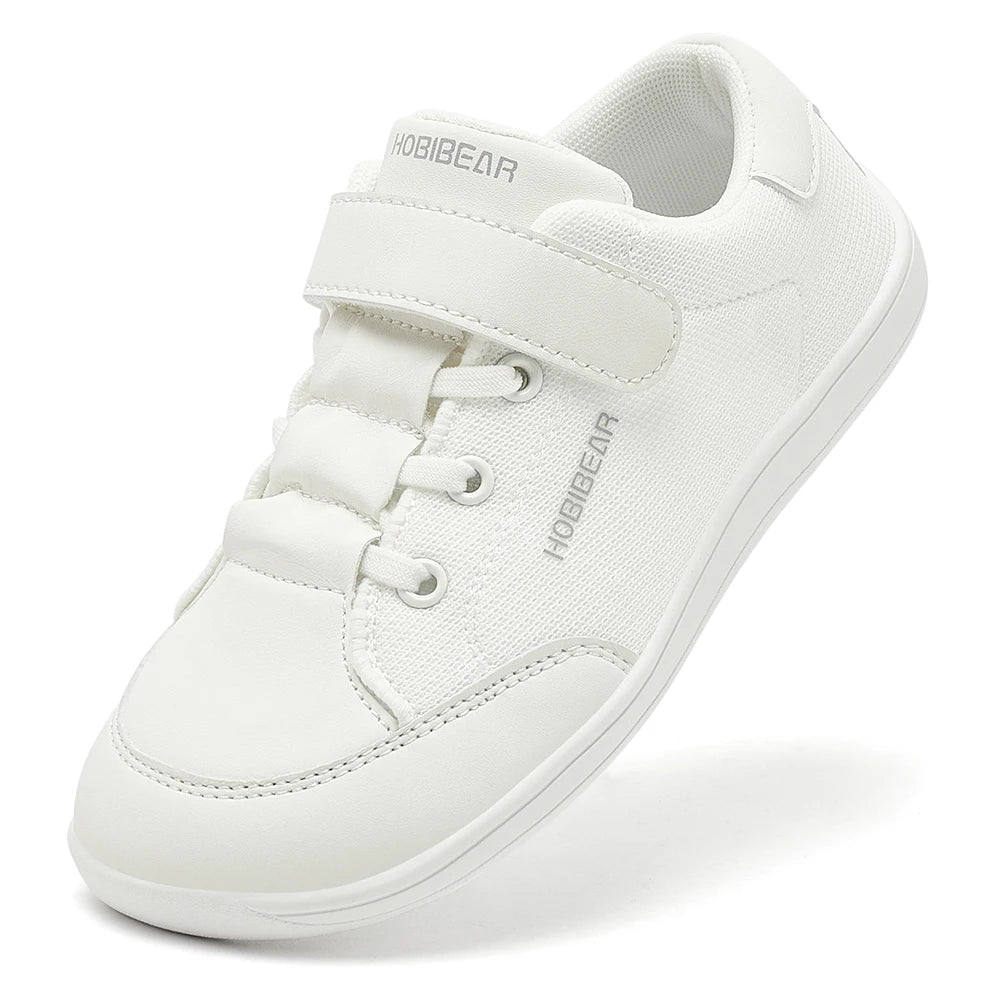 HOBIBEAR Kids Wide Toe Barefoot Shoes Boys Girls  Minimalist Sneakers Lightweight Hook Loop Mesh Artificial Leather Shoes