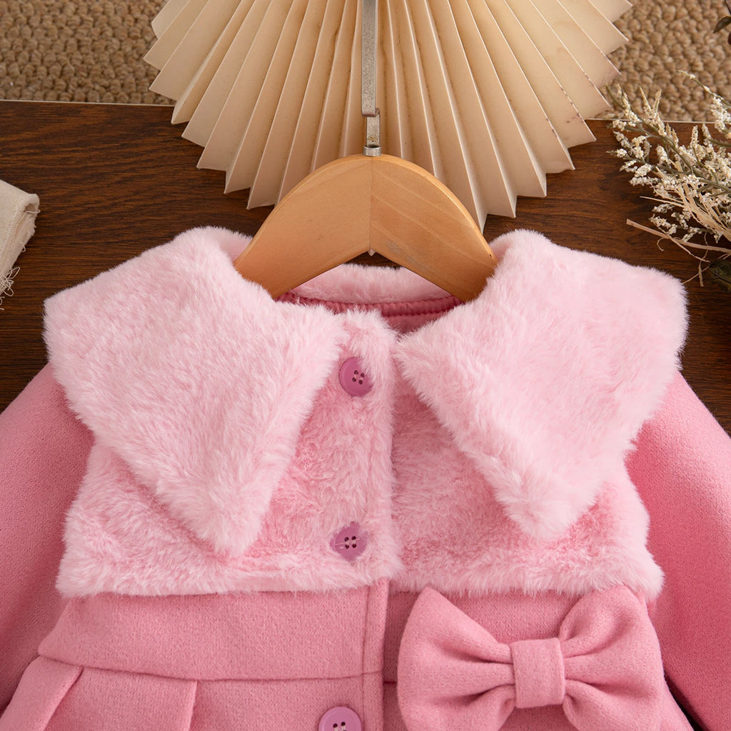 Winter New Pink Bow Baby Girl Coat, Sweet And Cute Children'S Clothing Suitable For Babies Aged 6 Months To 3 Years Old