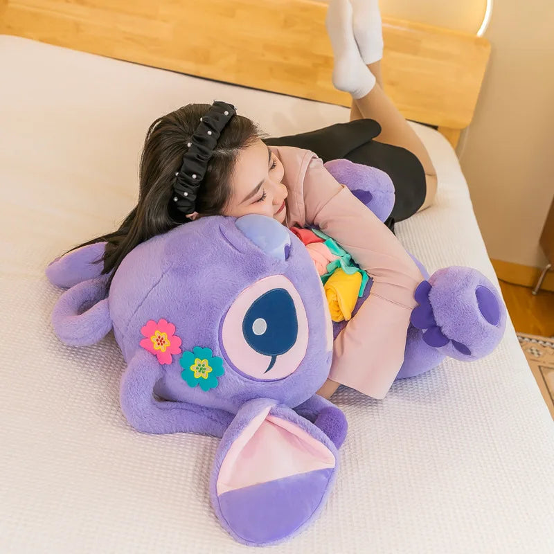 Disney Purple Embracing Flower Stitch Doll Cartoon Cute Stitch Plush Toy Room Decoration Kawaii Cartoon Pillow Kid Birthday Gift