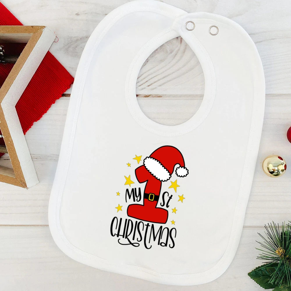 My First Christmas Baby Bib Boy Girl Cute Burp Cloths Xmas Infant Bibs Newbron 1st Christmas Bib Gift Xmas Party Toddler Bibs