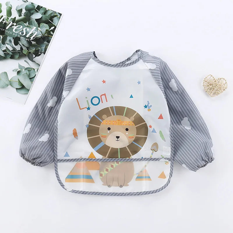 PANGDUBE Waterproof Art Smock Long Sleeve Coverall with Pocket Toddler Painting Apron Baby Feeding Bib for Boys Girls Bib