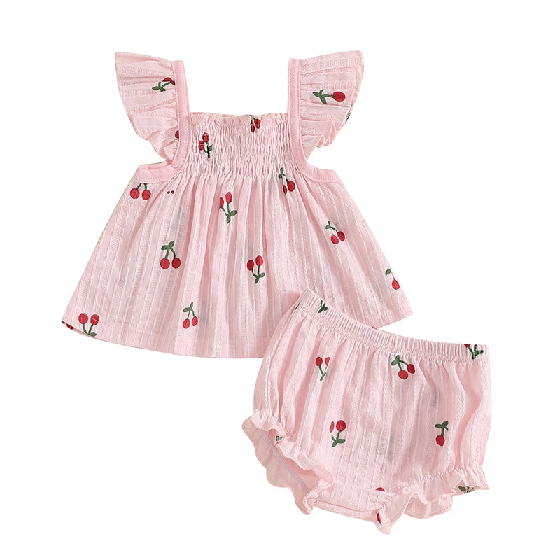 Toddler Girl Floral Print Ruffle Sleeve Top and Shorts Set Elastic Waistband Summer Outfit 2 Piece Baby Girl Clothes