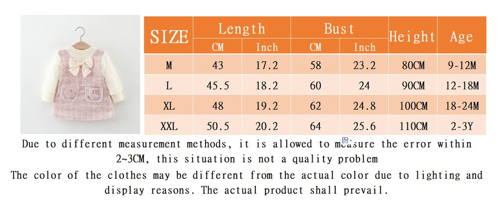 9 Months To 3 Years Old Spring And Autumn New Sweet Bow Baby Girl Dress, Princess Style Children'S Long Sleeved Clothes