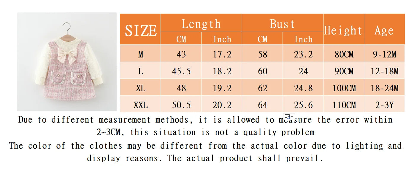 9 Months To 3 Years Old Spring And Autumn New Sweet Bow Baby Girl Dress, Princess Style Children'S Long Sleeved Clothes