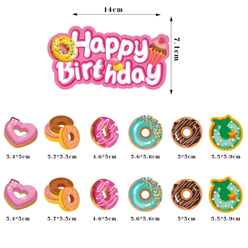 Birthday Party Banner Doughnut Decoration DIY Delicious Food Ornament Happy Birthday Banner Theme Sign Children Party Supply