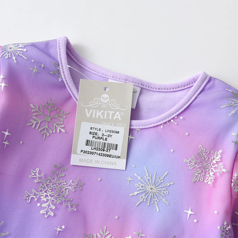 VIKITA Winter Princess Dress 2024 Long Sleeve Kids Birthday Party Prom Dress For Girls Irregular Layer Mesh Children Tutu Dress
