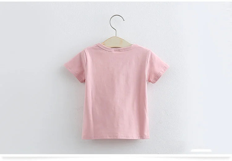 2025 Summer 2 3 4 6 8 10 Years Children Cotton Cartoon Star Bird Cat Rabbit Animal Print Short-Sleeve T-Shirt For Kids Baby Girl