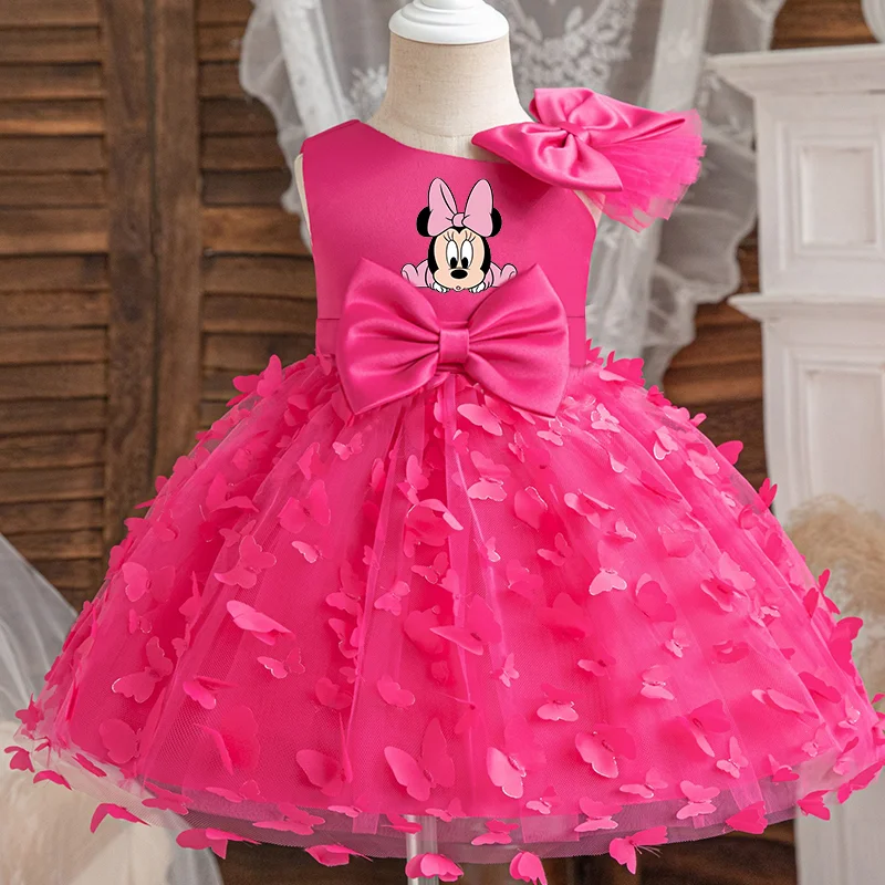 Mickey Minnie Mouse Girl Princess Dress Kid Clothes Party Birthday Outfits Evening Party Tulle Dress Wedding Wear Bowknot Dress