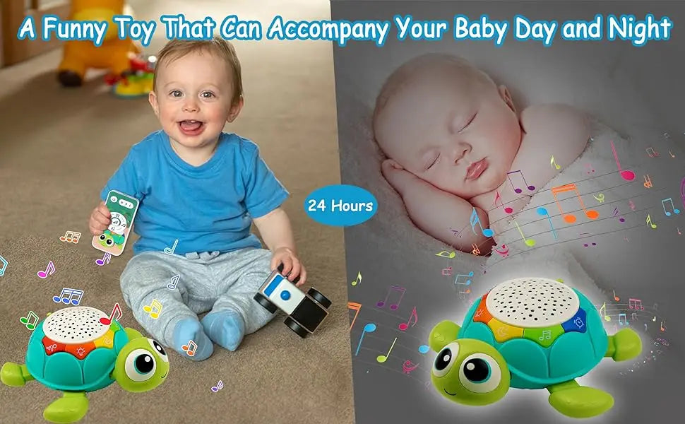 Baby Toys 5 in 1 Musical Projector Turtle Crawling Toys Tummy Time Infant Educational Toys for Boy Girl Birthday Christmas Gift