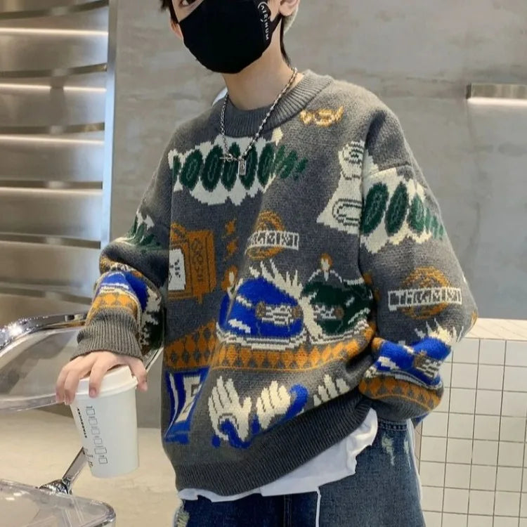 2025 New Boys' Autumn/Winter Fleece-Lined Thickened Pullover Knit Sweater - Warm Base Layer for Kids, Trendy & Cozy Design