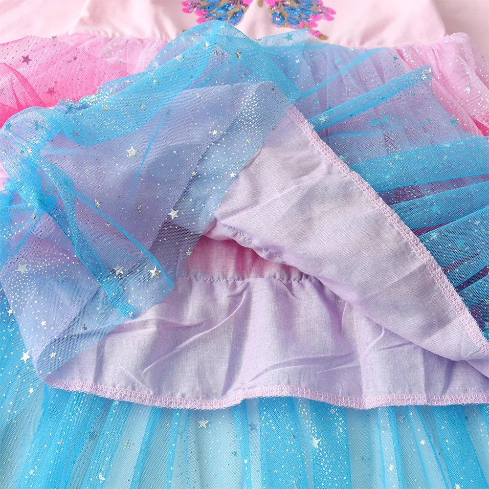 VIKITA Girls Butterfly Sequined Appliqued Long Sleeve Dress Kids Birthday Party Performance Prom Gown Shiny Princess Dresses