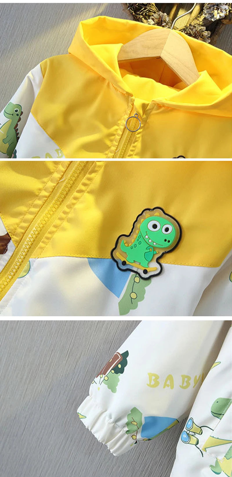 Spring Baby Boys Cartoon Dinosaur Hooded Jacket Toddler Kids Outerwear Casual Windbreaker Coats Children Clothing for 1-6Years
