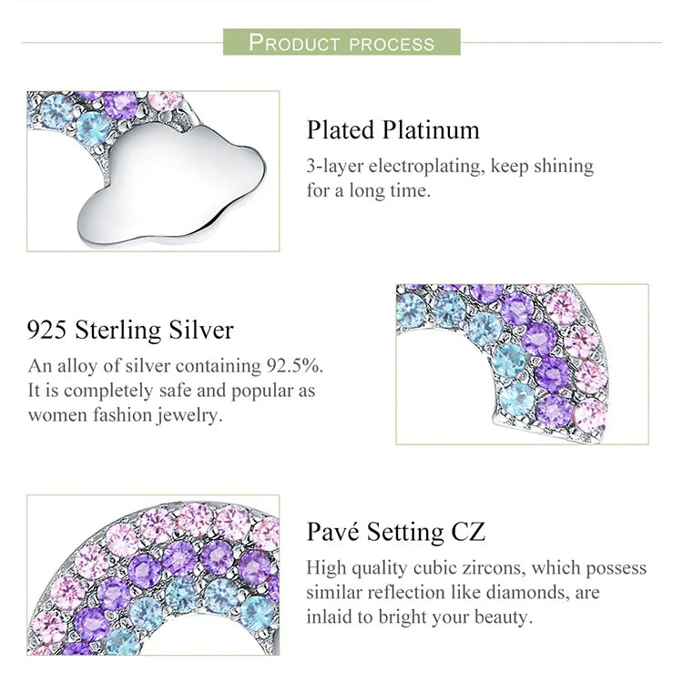 Bamoer 925 Sterling Silver Luxury Girl Earrings Rainbow Butterfy Cute Fancy Funny Ear Stud Original for Women Party Fine Jewelry