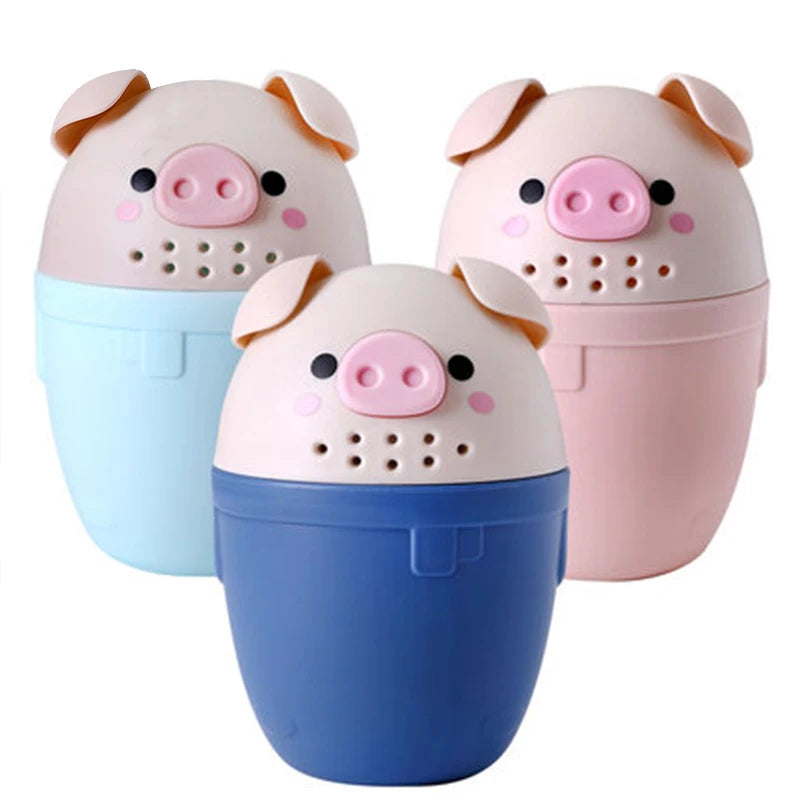 Cute Baby Shampoo Rinse Cup Baby Piggy Cartoon Bath Rinser Pail to Wash Hair and Wash Out Shampoo by Protecting Infant Eyes