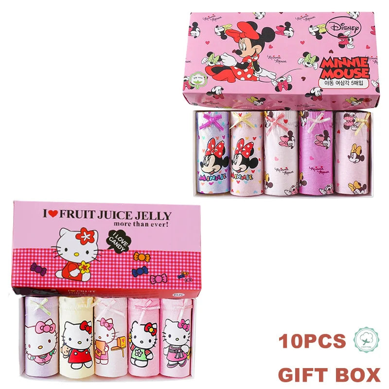 10 Pcs/Lot Girls Cotton Panties Lovely HelloKitty Minnie Mouse Cartoon Children Triangle Underwear Breathable Soft Girls Briefs