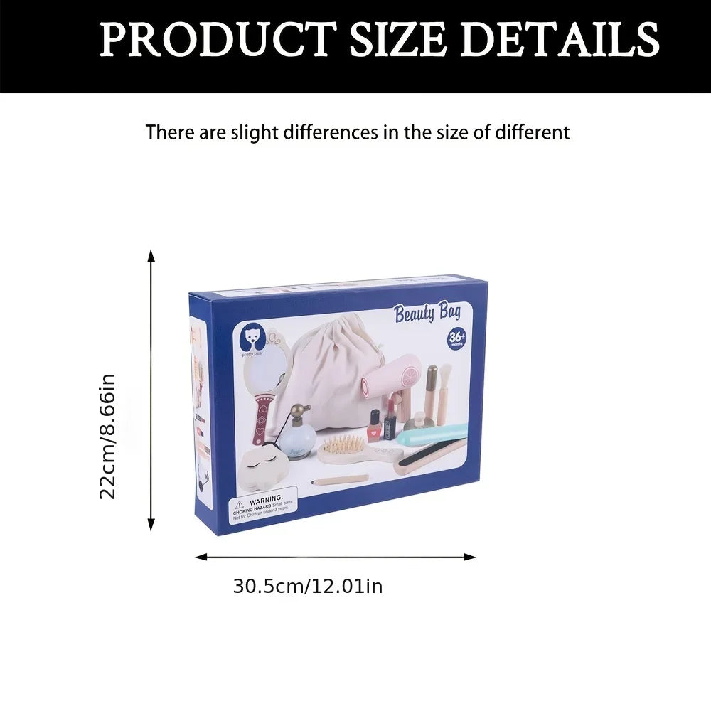 Montessori Wooden Makeup Toys for Girl, Girls Pretend Beauty Makeup and Salon Set Toys, Toddler Makeup Kit Gift Toys