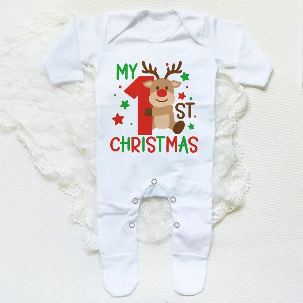 First Christmas Babygrow Sleepsuit Xmas Infant Sleepsuit Boys Girls Cute Clothes Toddler Christmas Gift Baby Xmas Party Outfits
