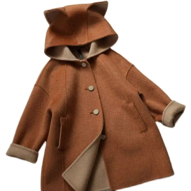 2025 Autumn New Kids Cartoon Cute Fox Wool Coat Thickened Warm Winter Outerwear for Boys Girls Toddler To Teen